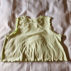 BP‎ Nordstrom Tank Top Camisole Women's 1X Green Limecream Ruffled Sleeve/Hem